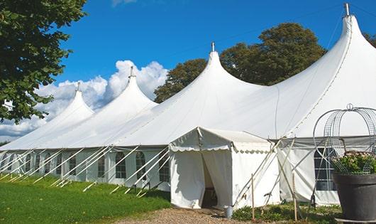 high-quality portable restrooms stationed at a wedding, meeting the needs of guests throughout the outdoor reception in North Ridgeville